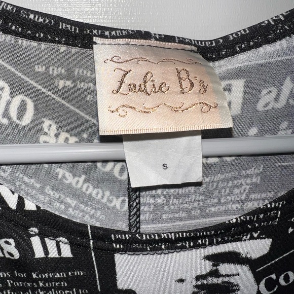 Zadie B’s Black and White Newspaper Print High Low Top - Picture 3 of 4